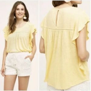 NWT Anthropologie Deletta Ina Fluttered Sleeve Linen Top Yellow Size XS